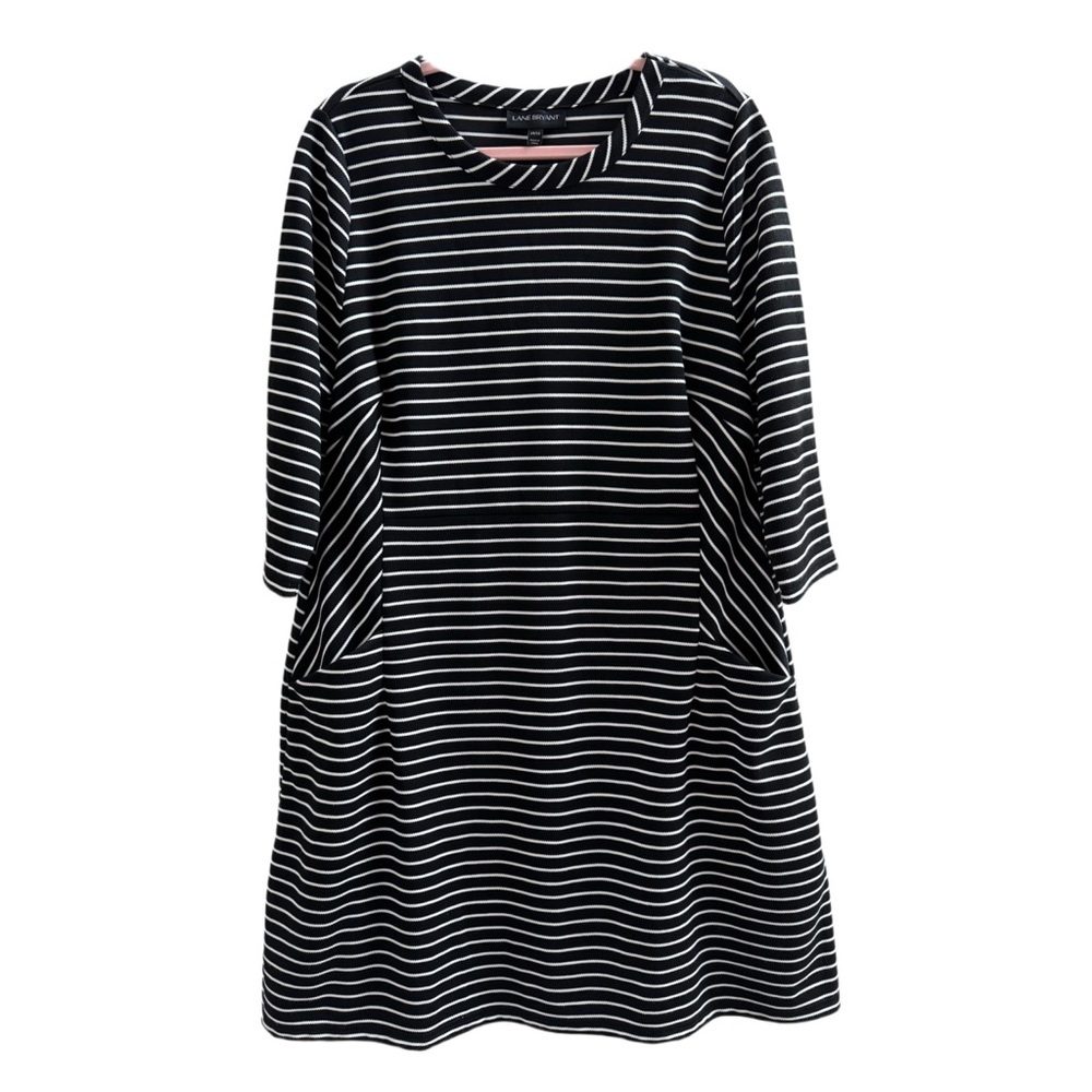 Lane Bryant Black and White Striped Pocket Shift Dress 3/4 Sleeve Size 14/16